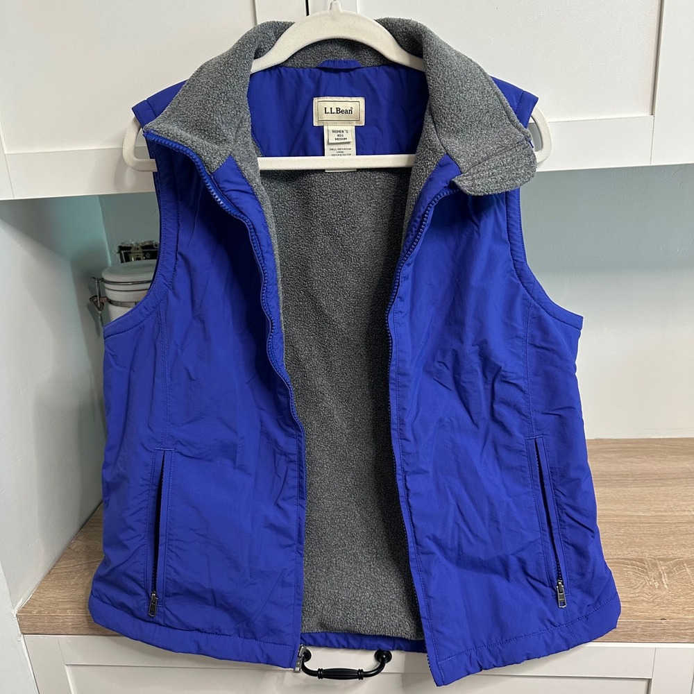 90s LL Bean Trail Fleece Lined Vest Womens M Full Zip Mock Neck Pockets Hiking